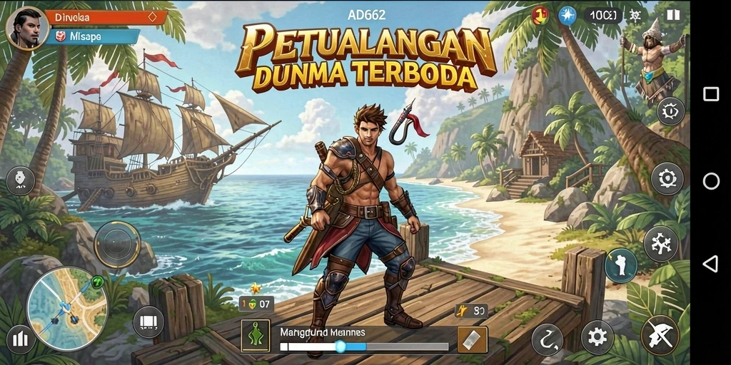 Tangkapan layar gameplay ADG62 yang menunjukkan eksplorasi dunia terbuka.