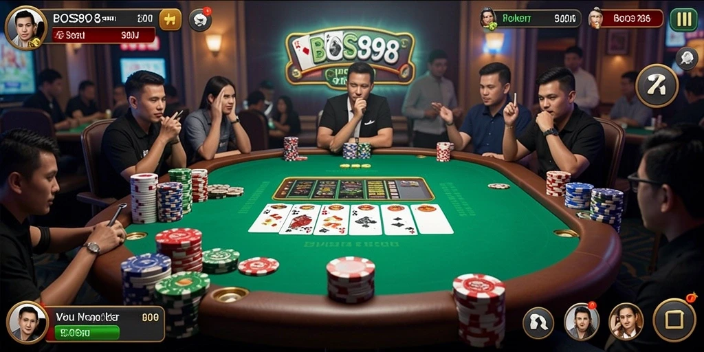Tangkapan layar utama menunjukkan gameplay poker yang seru.