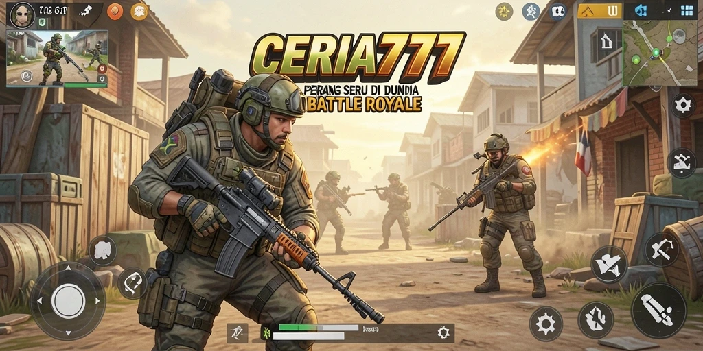 Screenshot utama CERIA777 menunjukkan aksi intense Battle Royale.