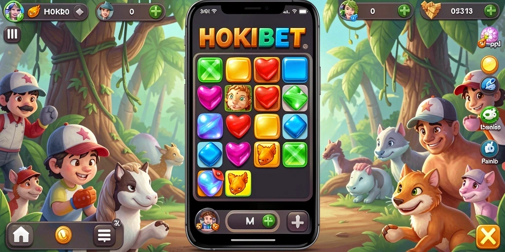 Tampilan gameplay Match-3 yang menarik dalam HOKIBET.