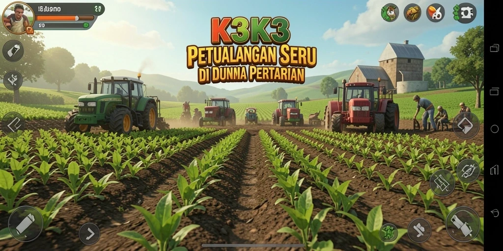 Screenshot K3K3 menampilkan gameplay bertani yang seru dan interaktif.