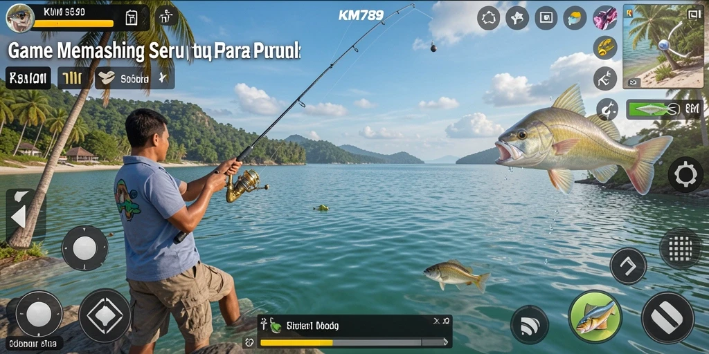 Screenshot gameplay KM789 menampilkan aksi memancing yang seru dan grafik yang memukau.