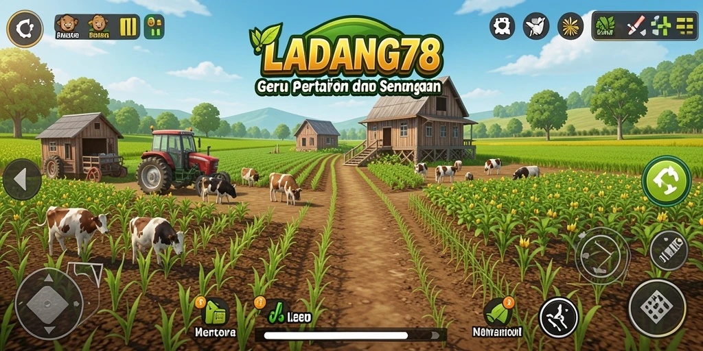 Gameplay <strong>LADANG78</strong> menampilkan ladang yang terawat dan tanaman yang subur.