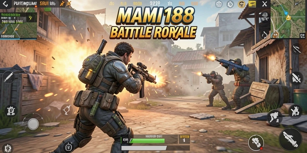 Tangkapan layar utama MAMI188 menampilkan aksi penuh ketegangan dalam Battle Royale.