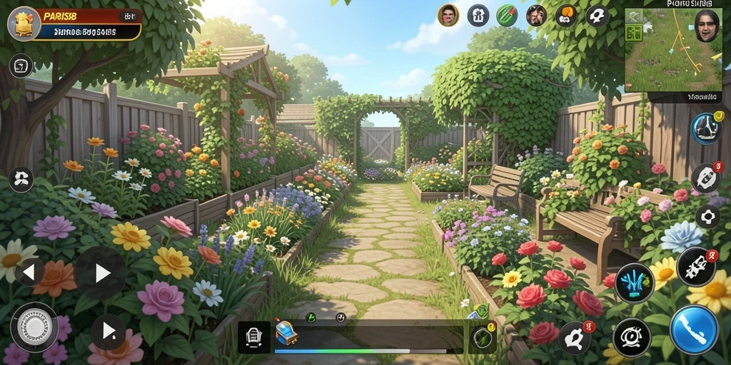 Gameplay seru dalam PARIS88, menjelajahi ladang dengan tanaman hijau.