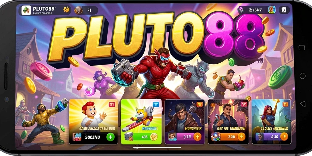 Tampilan gameplay seru dari PLUTO88 yang penuh warna.