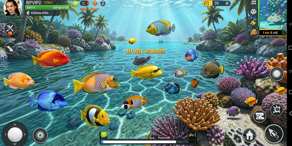 Screenshot gameplay RPVIP2 yang menampilkan aksi menembak ikan yang seru.