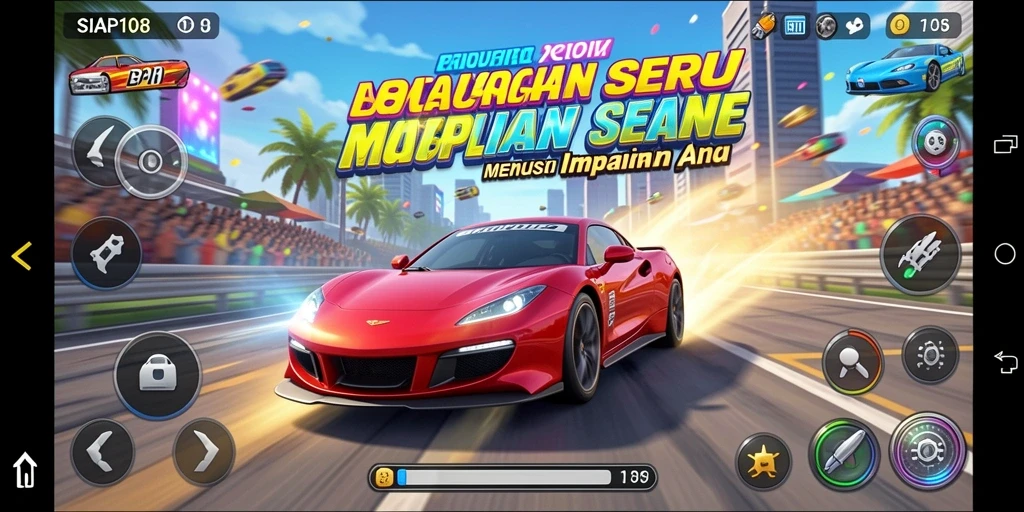 Screenshot gameplay SIAP108 menampilkan balapan intens yang mendebarkan.