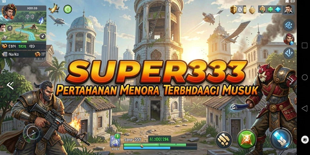 Tampilan gameplay SUPER33 dengan strategi menara yang menakjubkan.