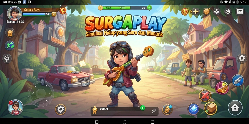 Tampilan gameplay SURGAPLAY dengan berbagai aktivitas interaktif.