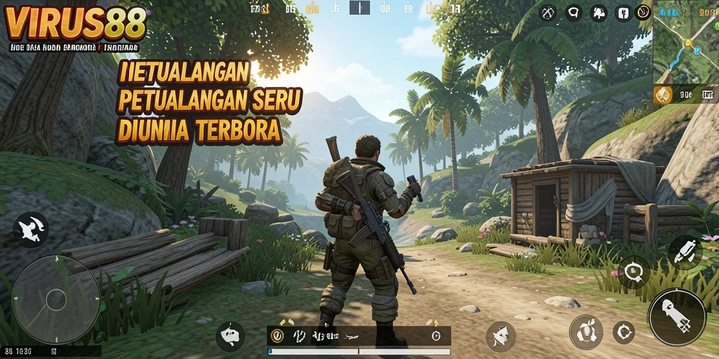 Tangkapan layar menunjukkan gameplay seru di dunia terbuka VIRUS88.